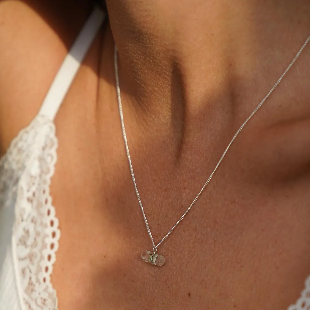 Unity Silver Necklace with Double-Direction Clear Quartz Crystal