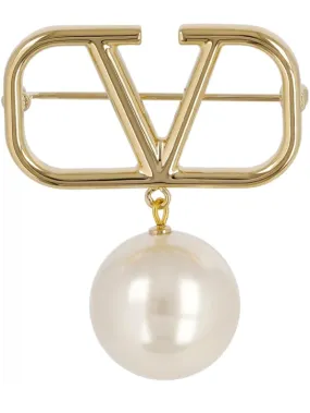 Valentino Garavani   V Logo Signature faux pearl brooch 