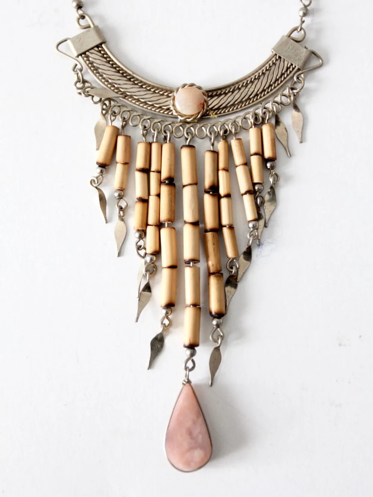 vintage filigree hippie necklace with pink stone