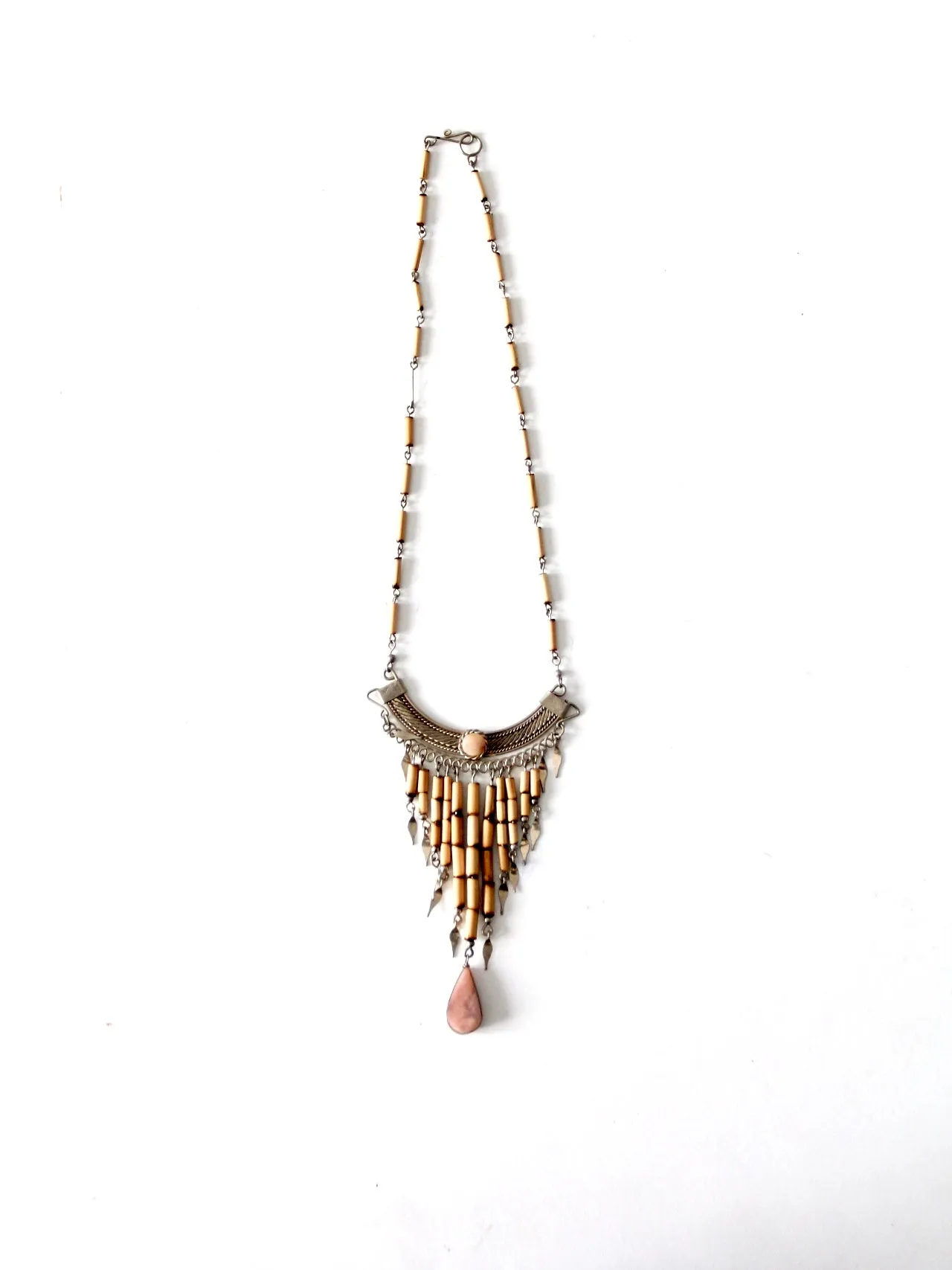 vintage filigree hippie necklace with pink stone