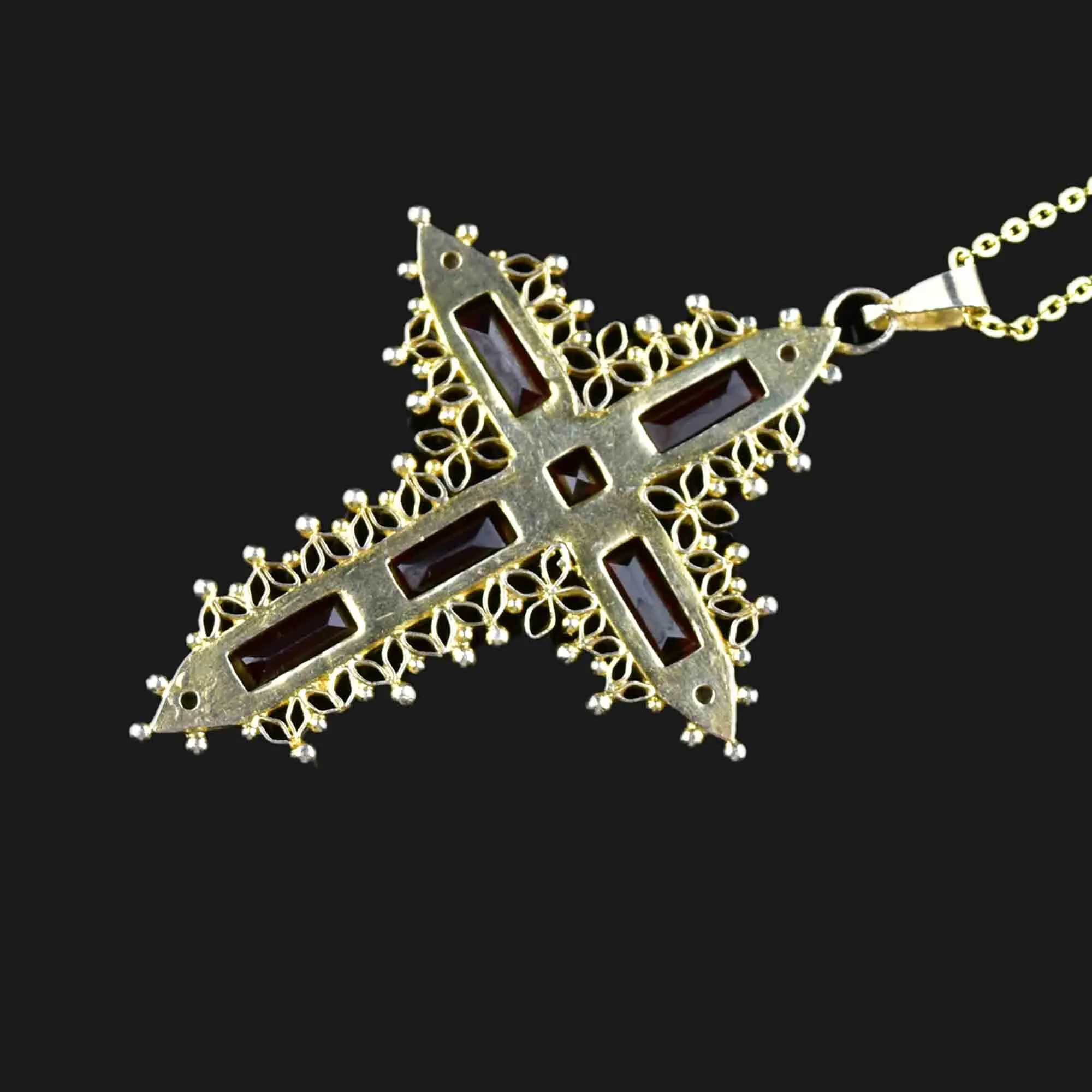 Vintage Gold Vermeil Garnet Cross Pendant Necklace
