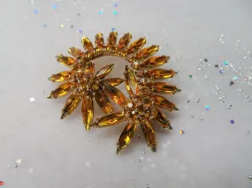 Vintage SHERMAN Signed Glittering Golden Topaz Brooch,Prong Set,Brilliant Rhinestones,Dazzling Swarovski Crystal,Collectible Jewelry
