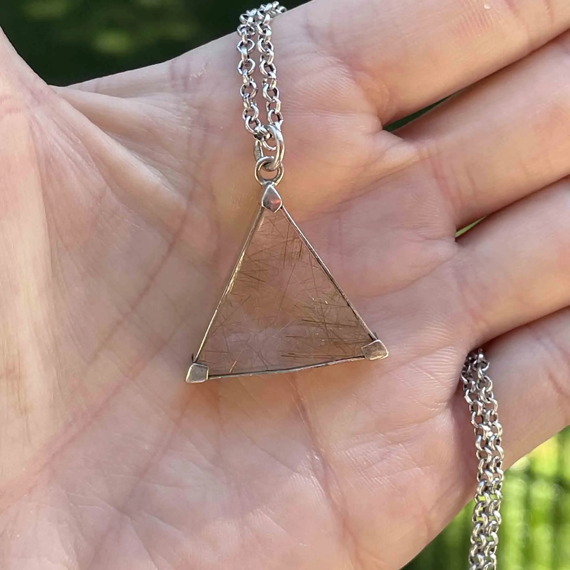 Vintage Silver Geometric Rutilated Quartz Pendant Necklace