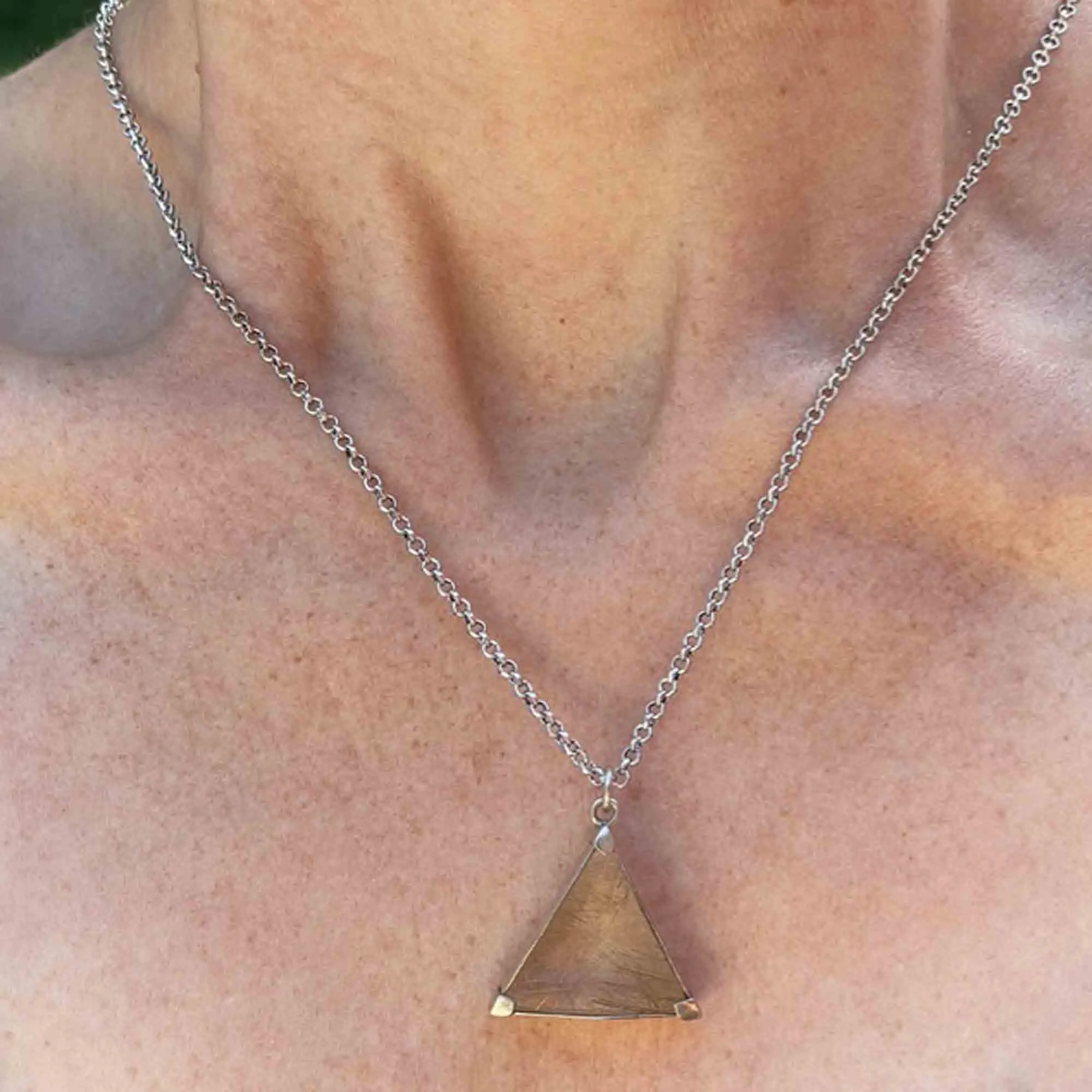 Vintage Silver Geometric Rutilated Quartz Pendant Necklace