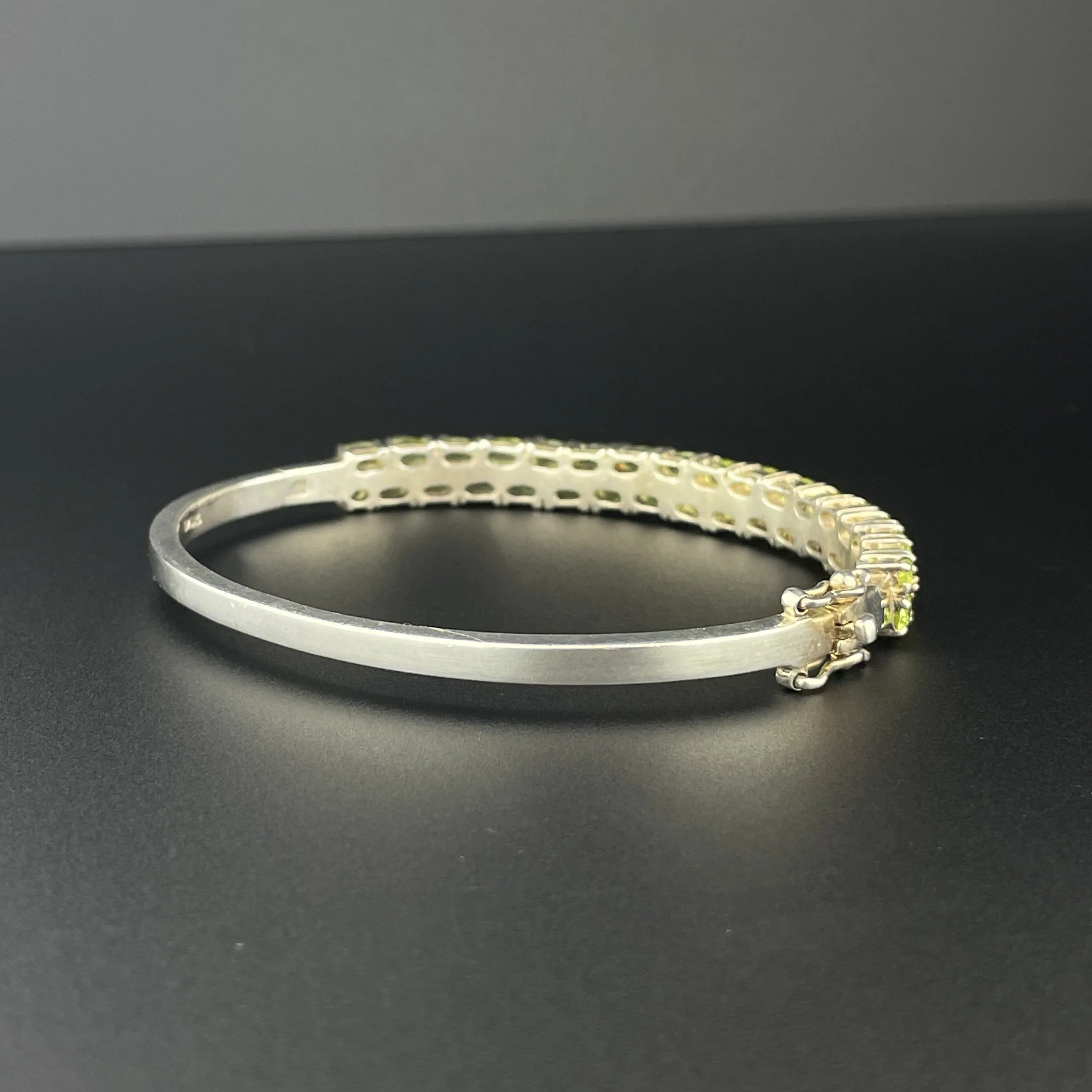Vintage Silver Two Row Peridot Bangle Bracelet