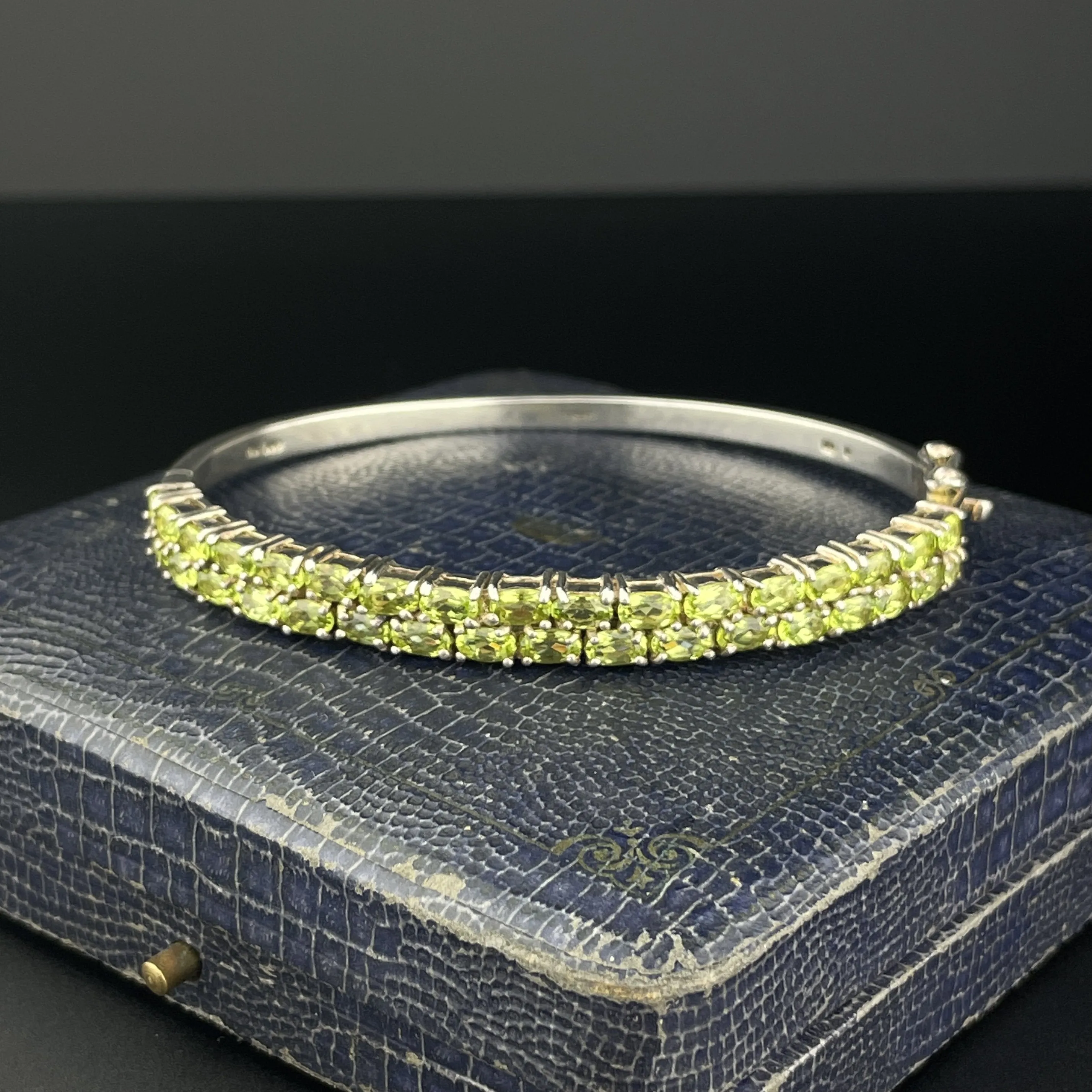 Vintage Silver Two Row Peridot Bangle Bracelet