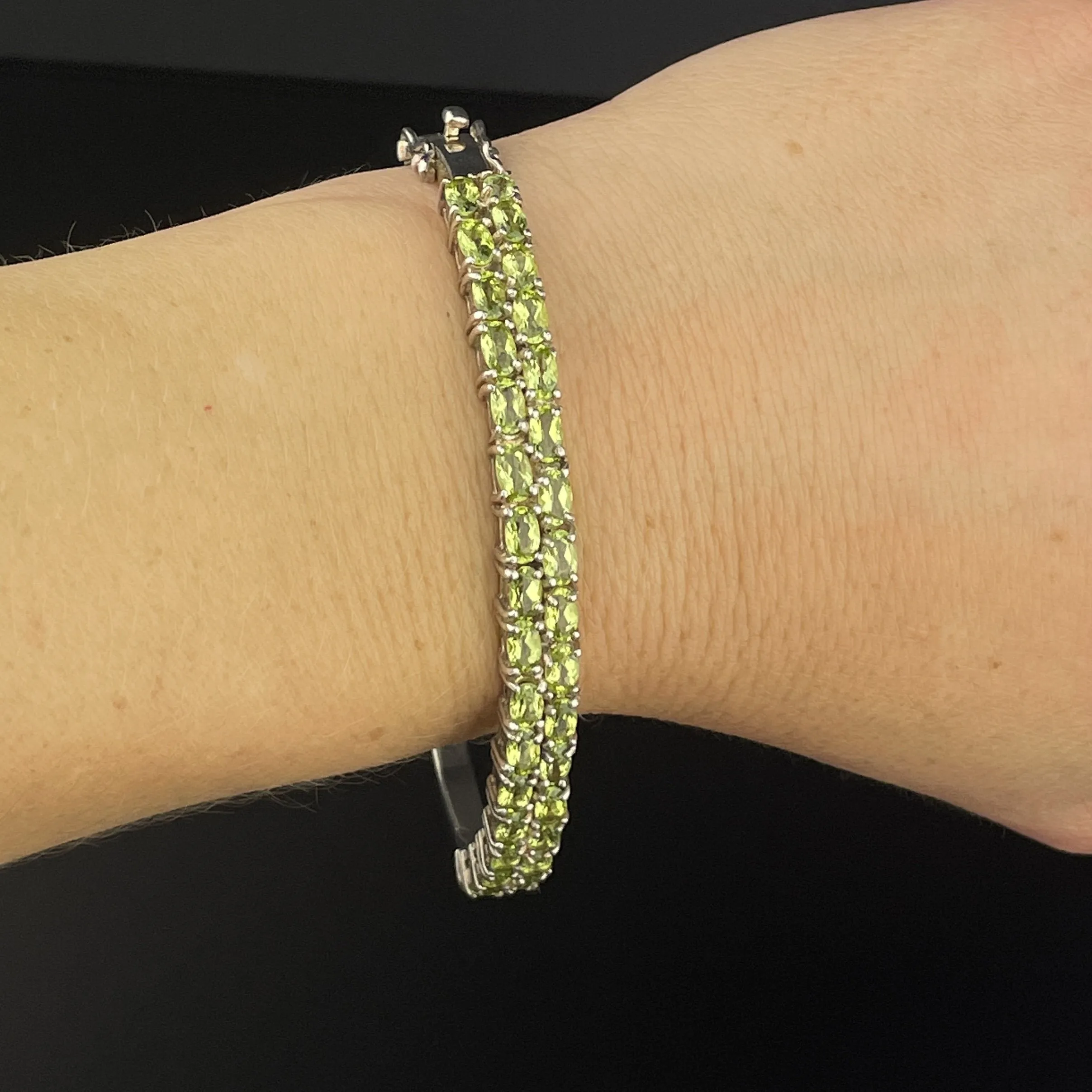 Vintage Silver Two Row Peridot Bangle Bracelet