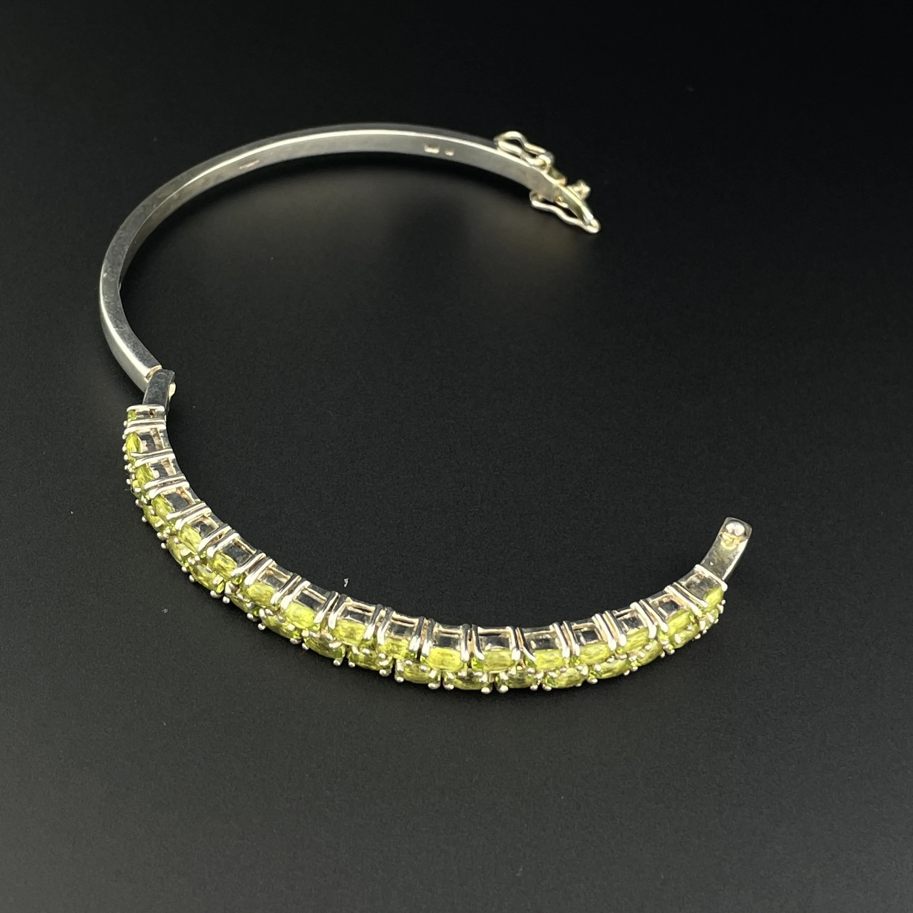 Vintage Silver Two Row Peridot Bangle Bracelet