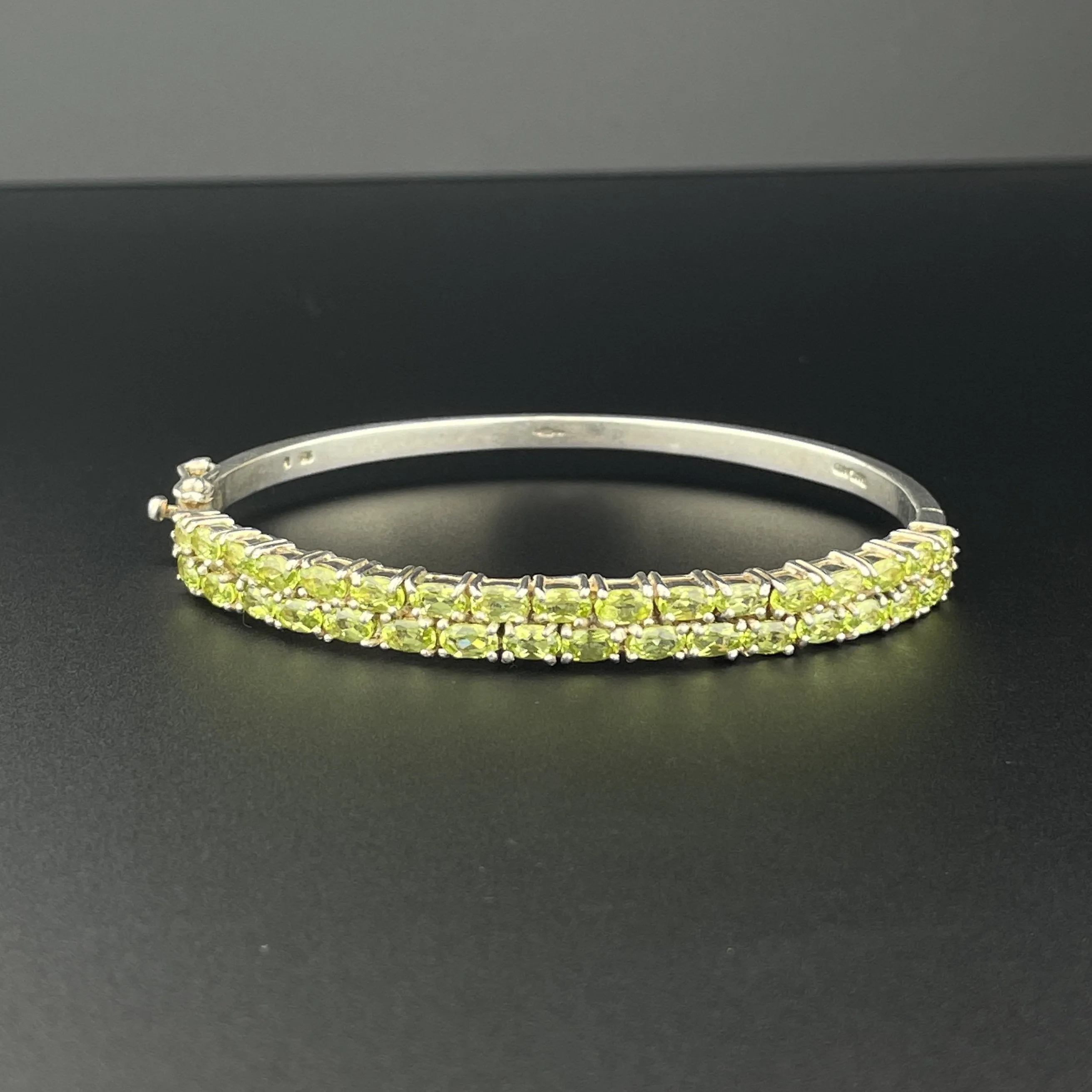 Vintage Silver Two Row Peridot Bangle Bracelet
