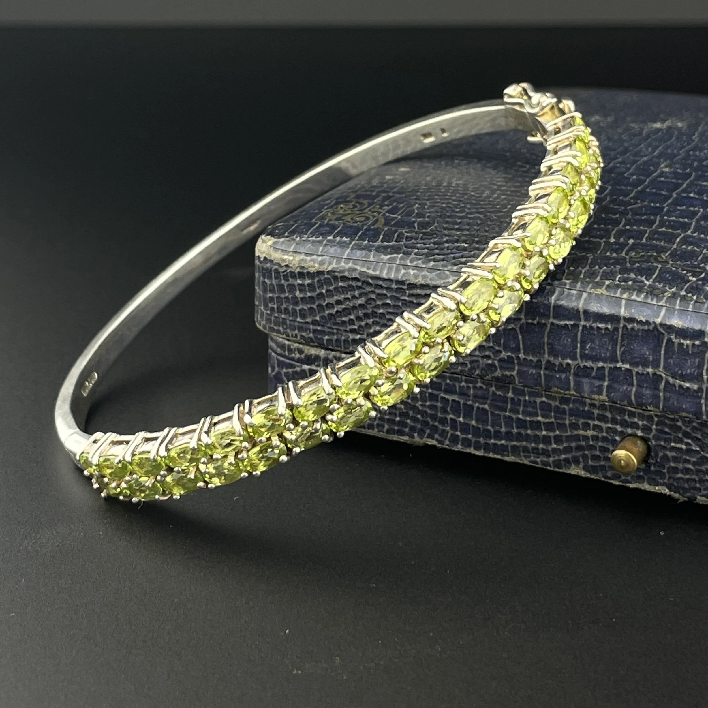 Vintage Silver Two Row Peridot Bangle Bracelet