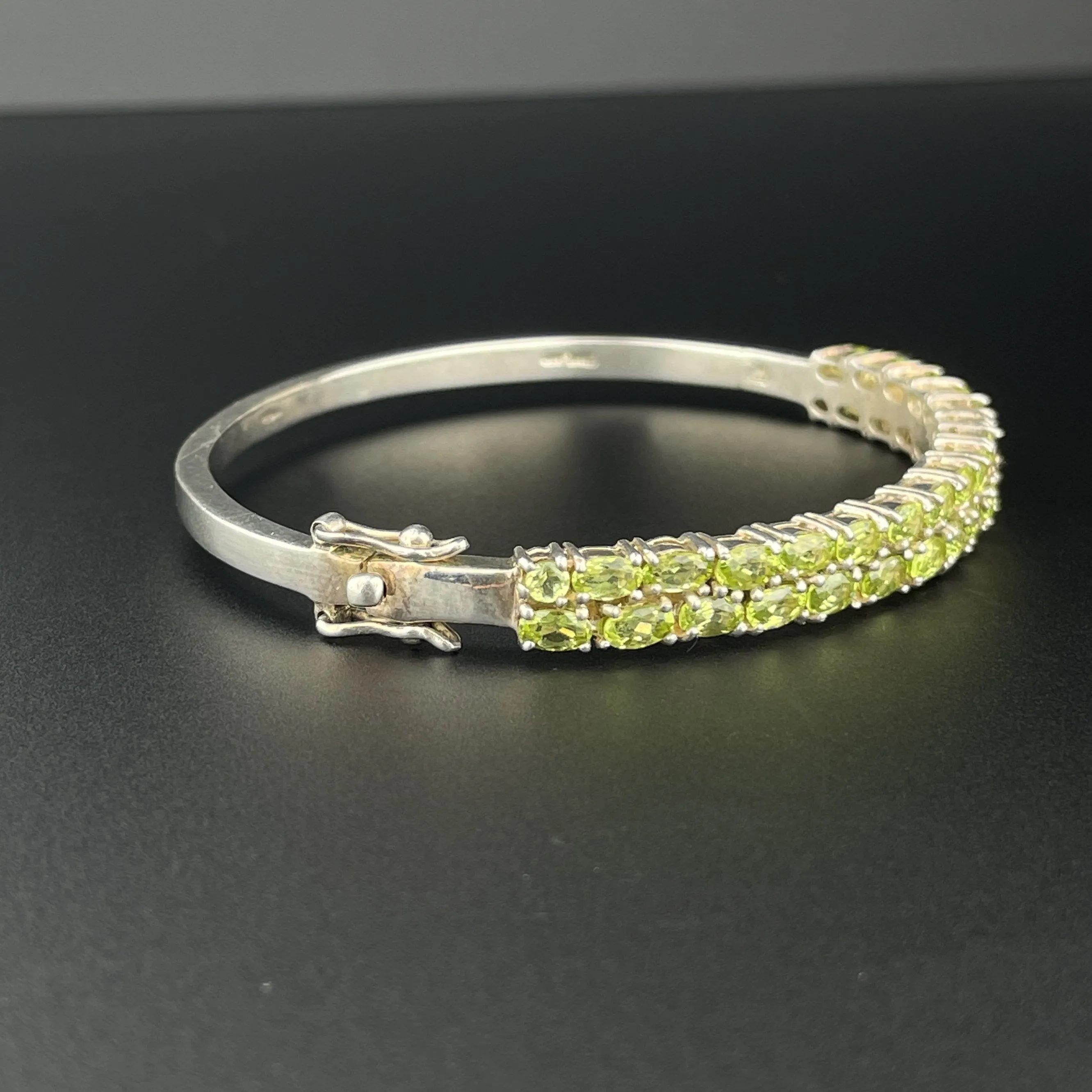 Vintage Silver Two Row Peridot Bangle Bracelet