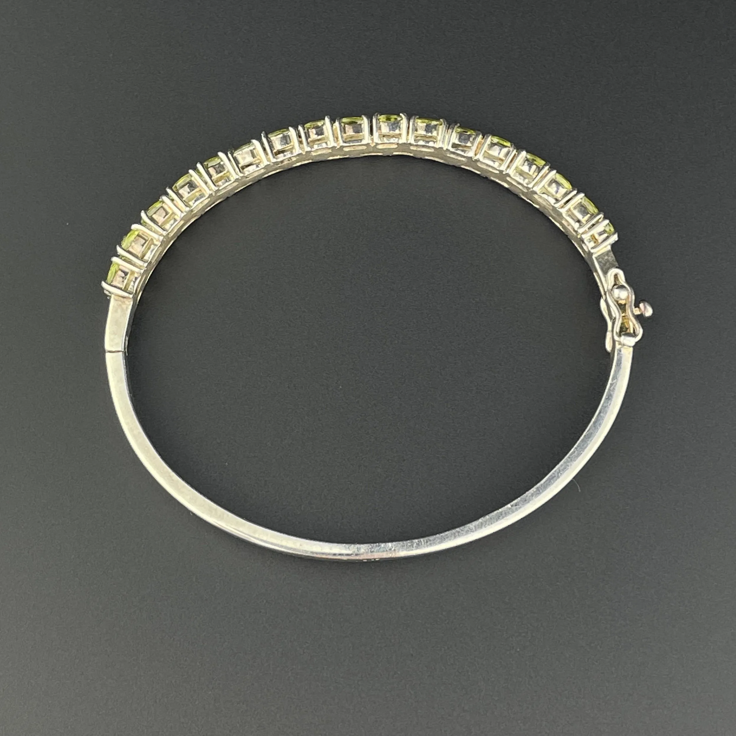 Vintage Silver Two Row Peridot Bangle Bracelet