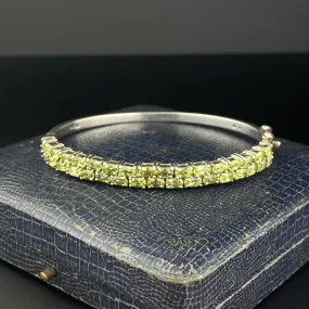 Vintage Silver Two Row Peridot Bangle Bracelet