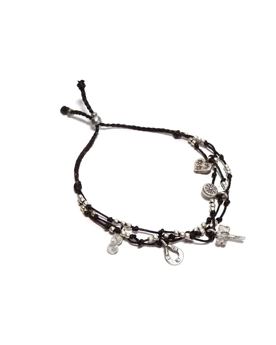 Waxed Cotton Charm Bracelet