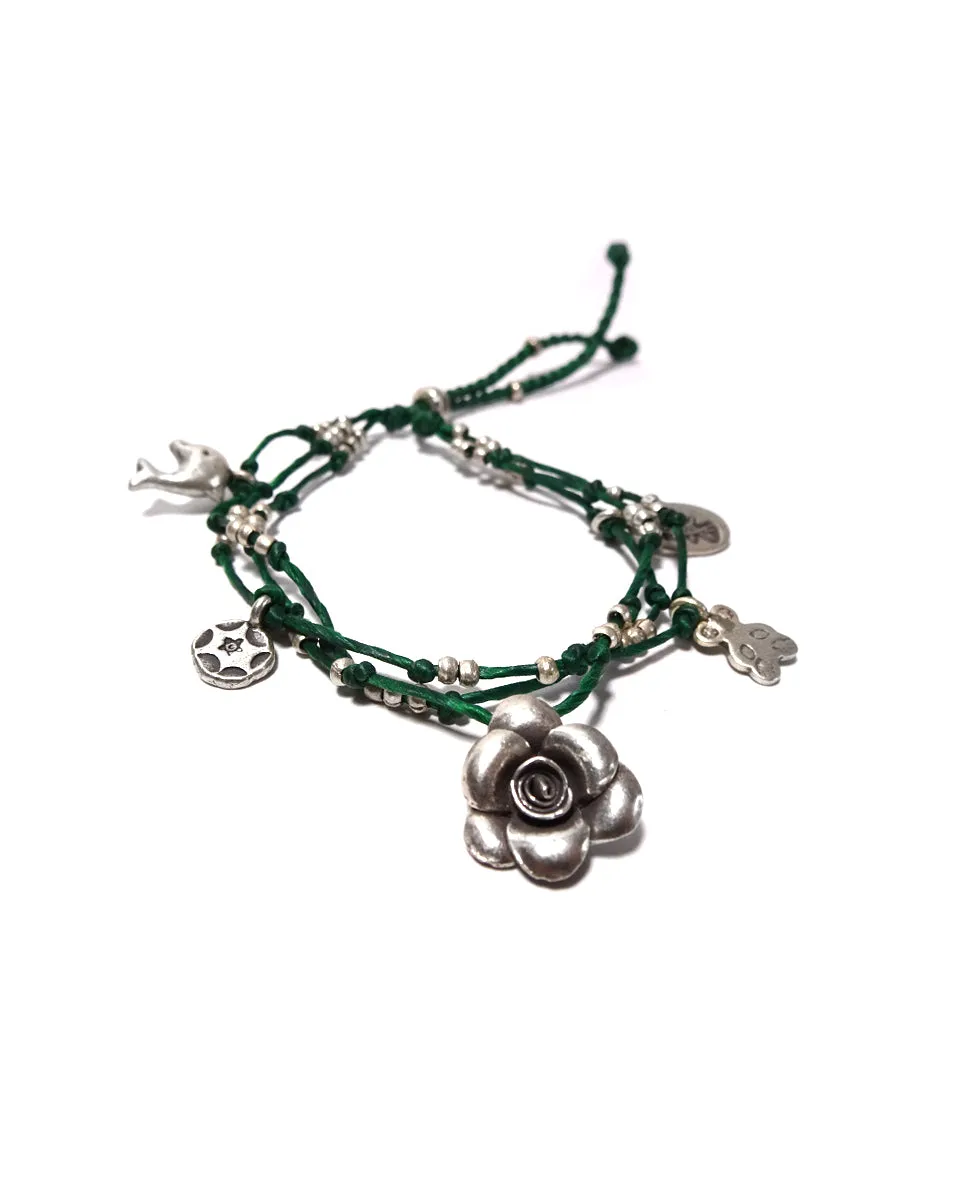 Waxed Cotton Charm Bracelet