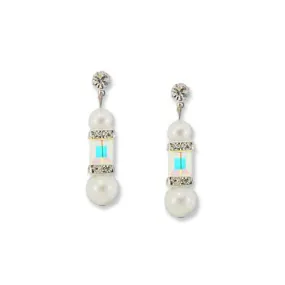 White Pearl & Iridescent Crystal Earrings