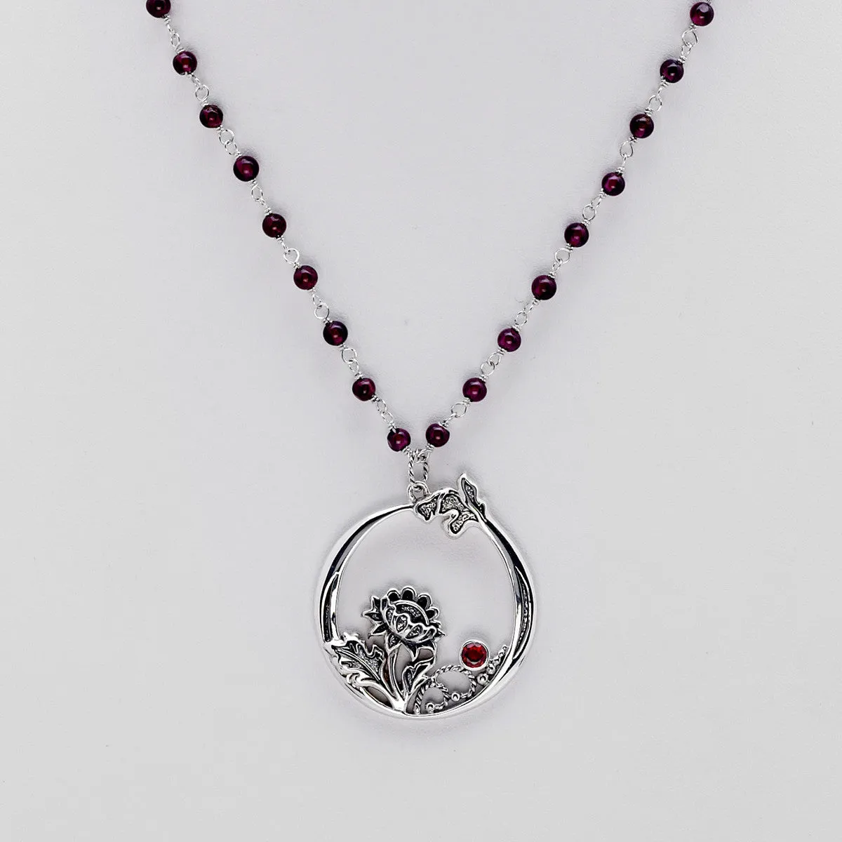 William Morris Hyacinth Sterling Silver Garnet Necklace