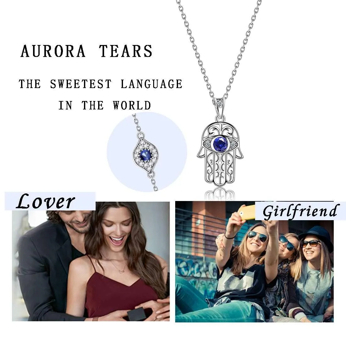 Women Hamsa Hand of Fatima Necklace Evil Eye Pendant Girls Jewelry Gift