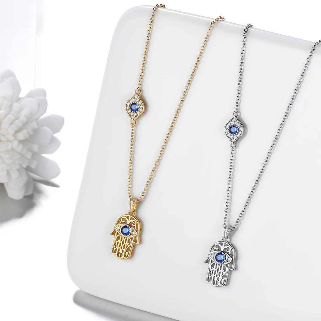 Women Hamsa Hand of Fatima Necklace Evil Eye Pendant Girls Jewelry Gift