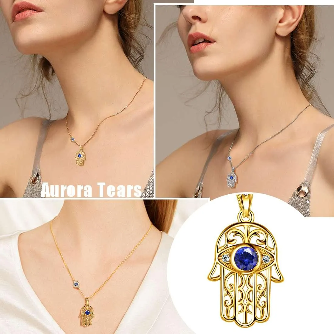Women Hamsa Hand of Fatima Necklace Evil Eye Pendant Girls Jewelry Gift