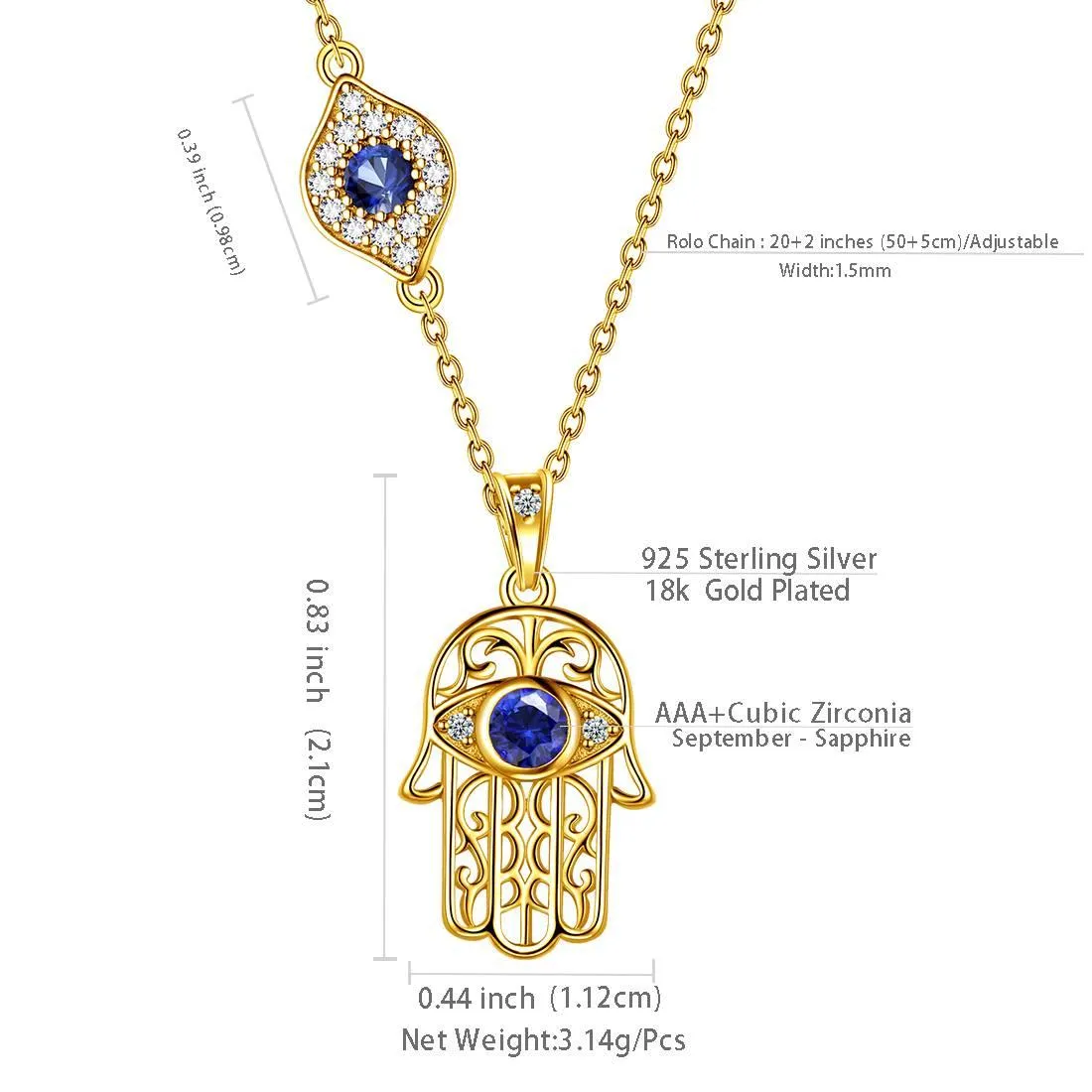 Women Hamsa Hand of Fatima Necklace Evil Eye Pendant Girls Jewelry Gift