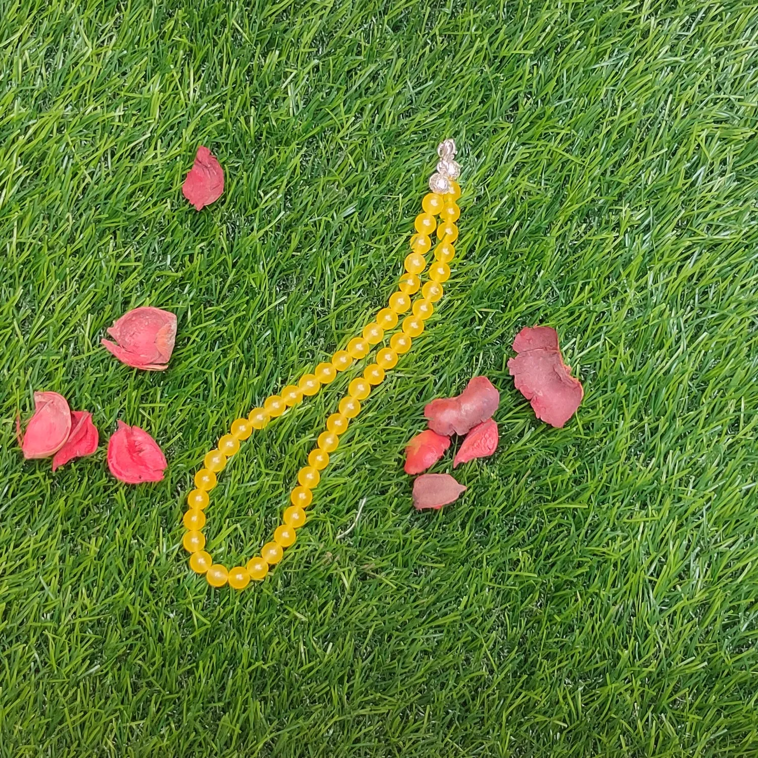 Yellow Quartz Crystal Round Beads Necklace 15 Inches, 8 mm Beads (Semi-Precious Mala)
