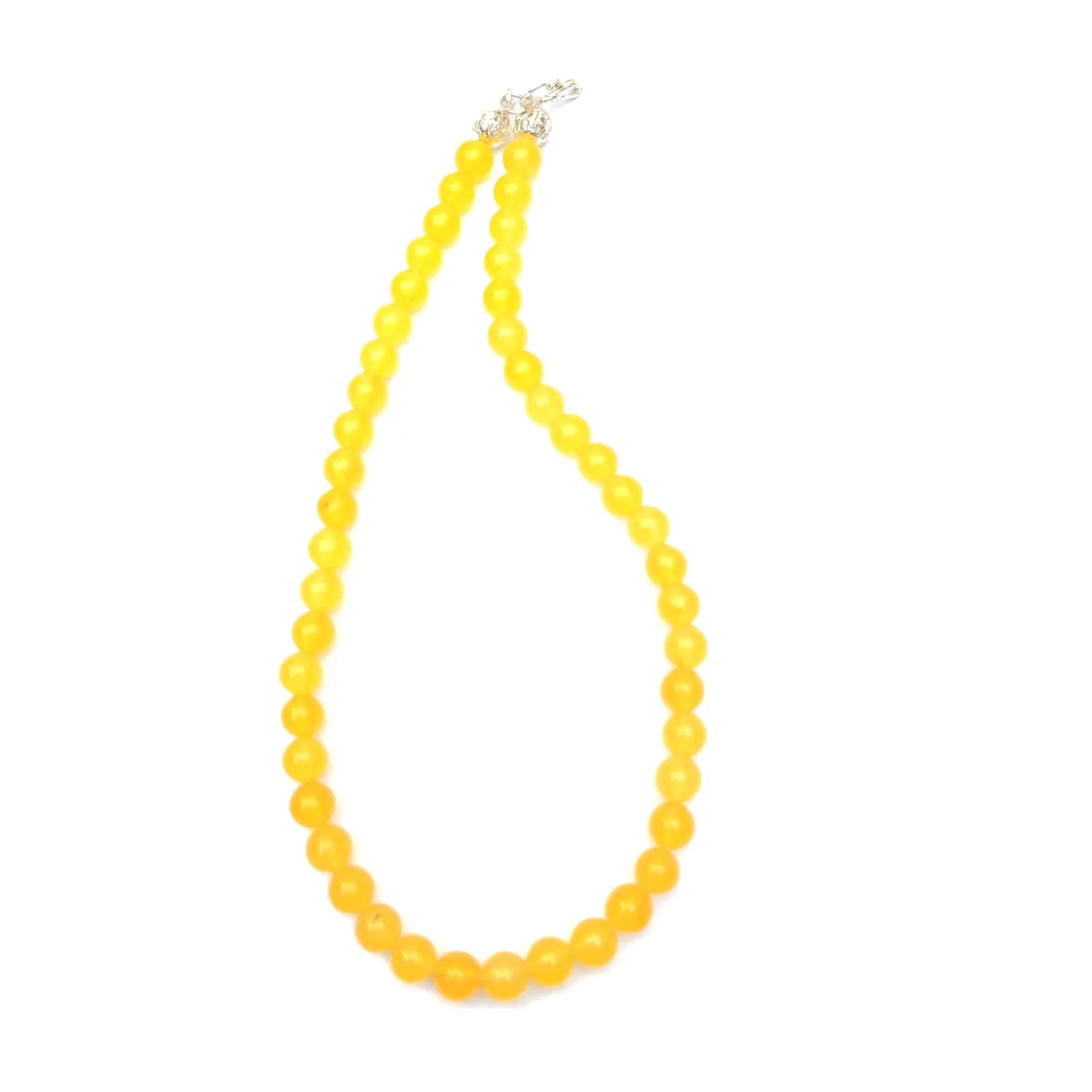 Yellow Quartz Crystal Round Beads Necklace 15 Inches, 8 mm Beads (Semi-Precious Mala)