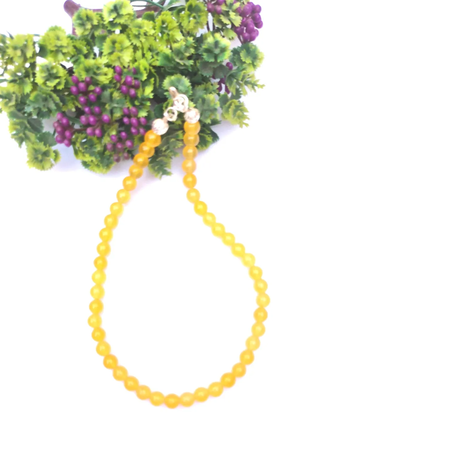 Yellow Quartz Crystal Round Beads Necklace 15 Inches, 8 mm Beads (Semi-Precious Mala)