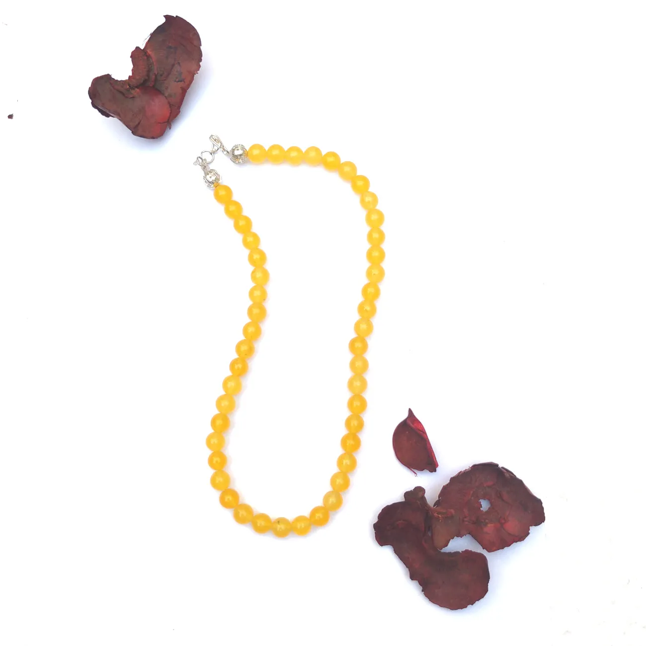 Yellow Quartz Crystal Round Beads Necklace 15 Inches, 8 mm Beads (Semi-Precious Mala)