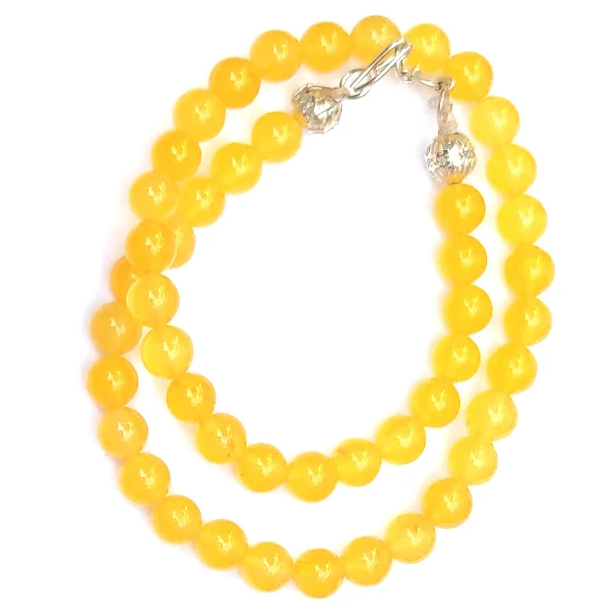 Yellow Quartz Crystal Round Beads Necklace 15 Inches, 8 mm Beads (Semi-Precious Mala)