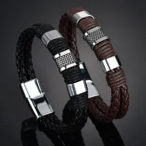 Young King's Leather and Alloy Braided Bracelets